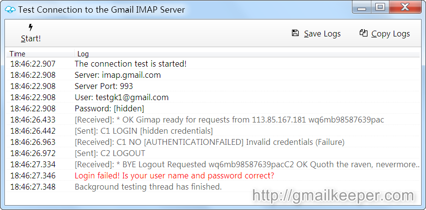 invalid credentials backup gmail upsafe